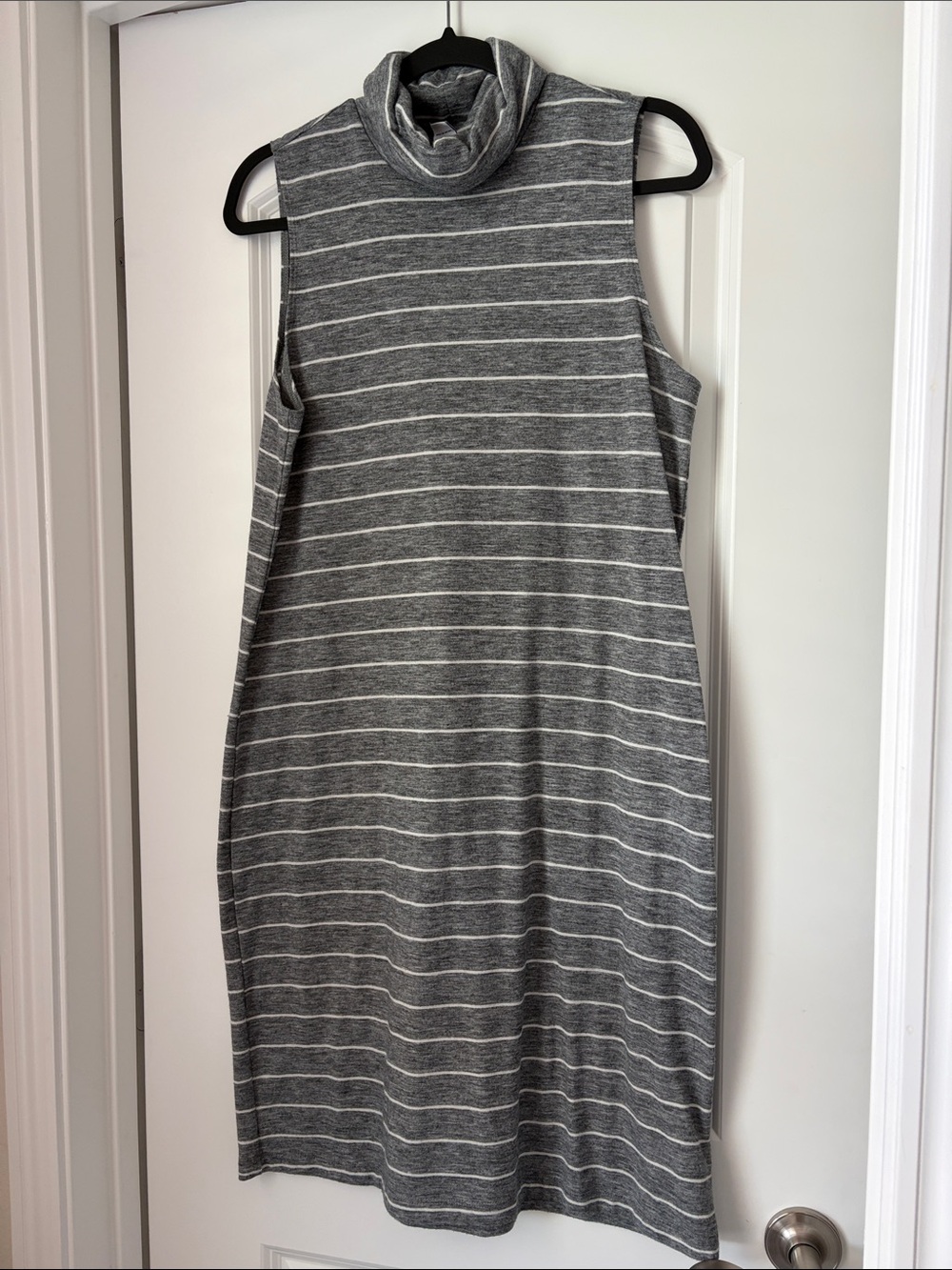 Gray Striped Sleeveless Turtleneck Dress